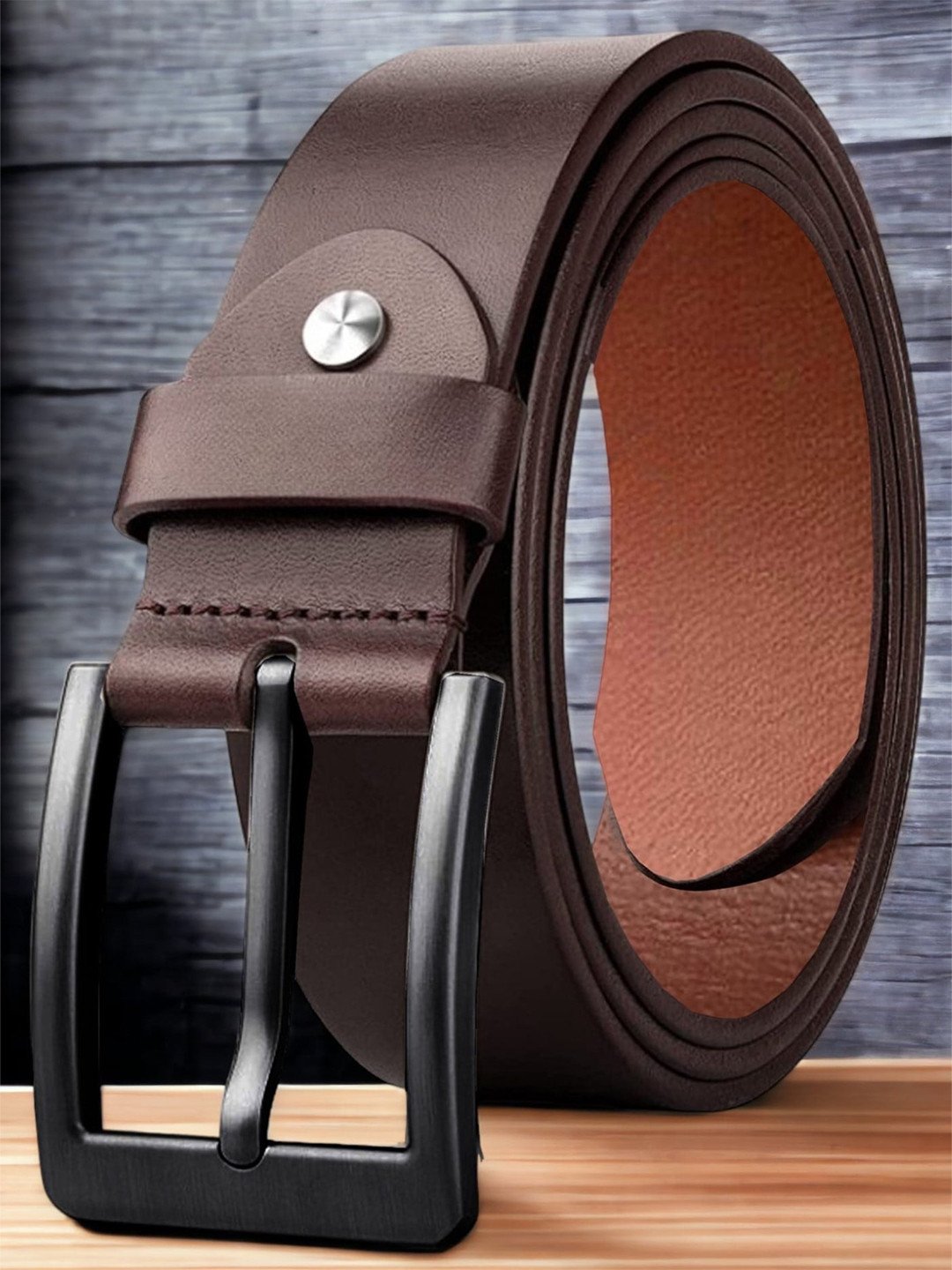 Crypto Men Brown Leather Formal Belt