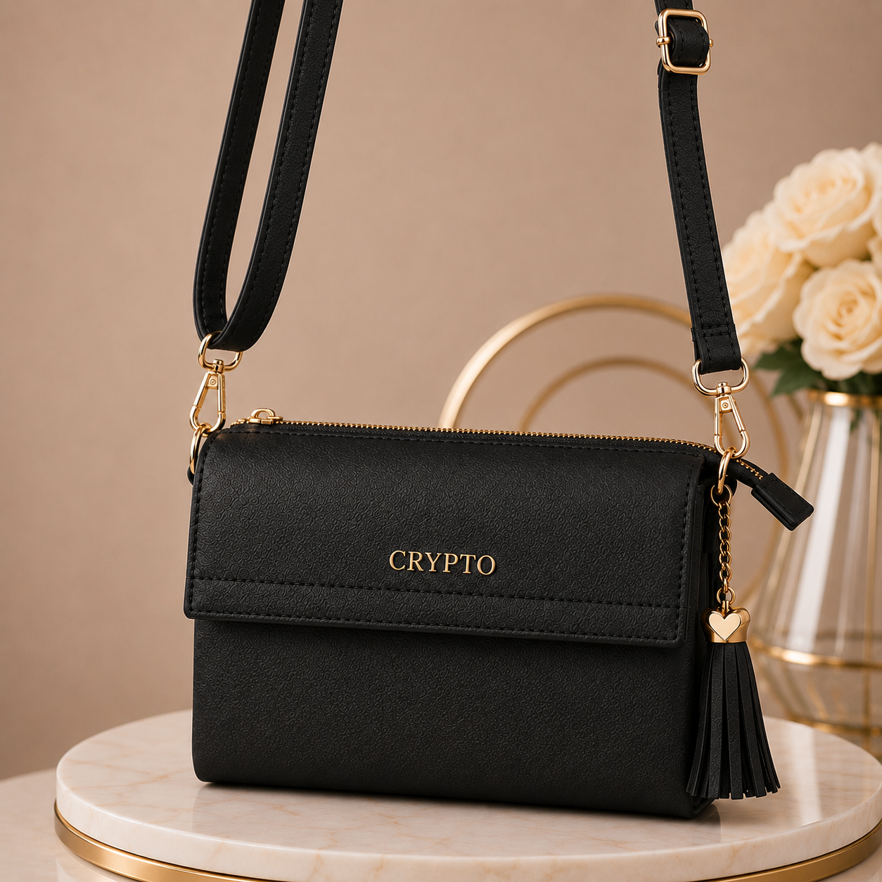CRYPTO Women's Black Premium Vegan Leather Sling Bag