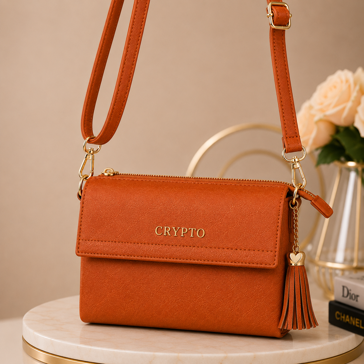 CRYPTO Women's Tan Premium Vegan Leather Sling Bag