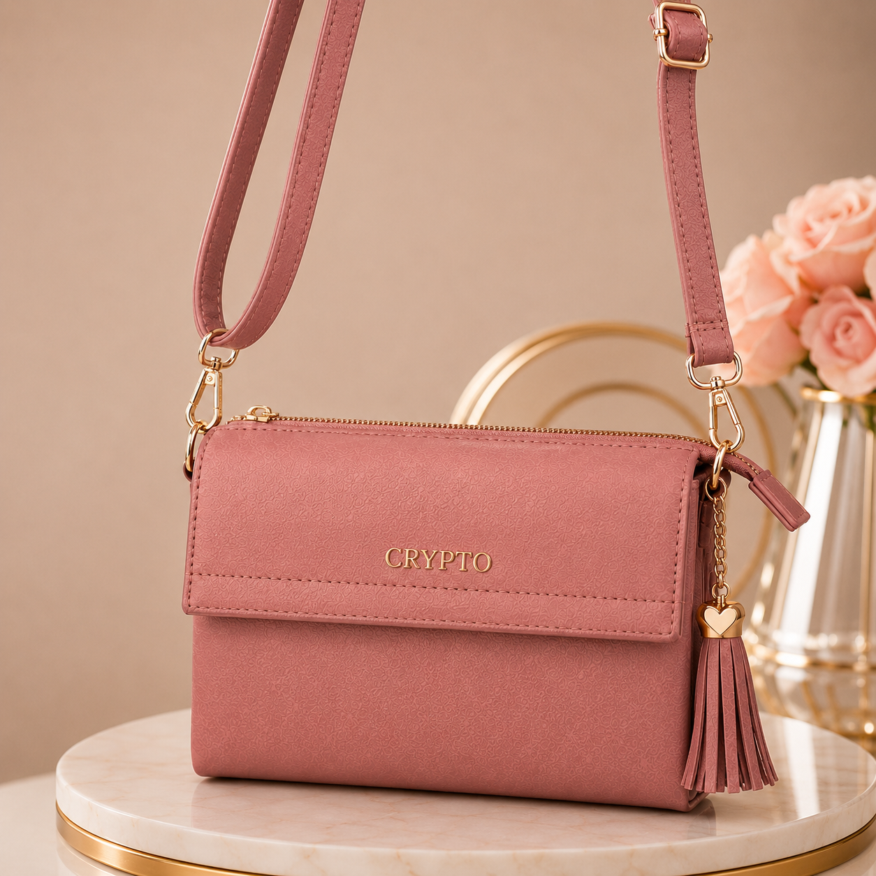 CRYPTO Women's Pink Premium Vegan Leather Sling Bag